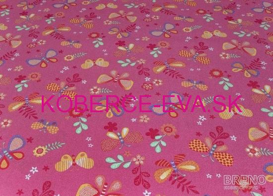 Metrážový detský koberec Papillon fialový alebo ružový