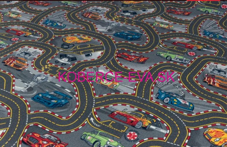 Metrážový detský koberec Racers 97 šedý