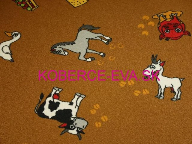 Metrážový detský koberec Farma hnedá