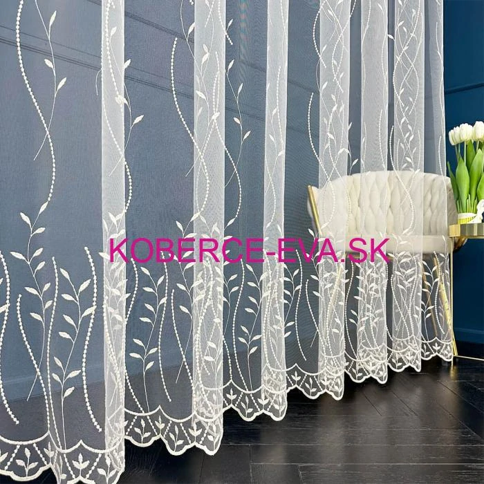 Záclona 25110 biela so zlatou výšivkou výška 280cm 