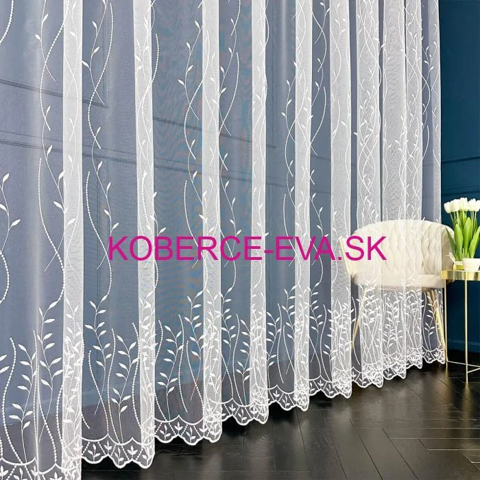 Záclona 123498 biela s bielou výšivkou výška 280cm 