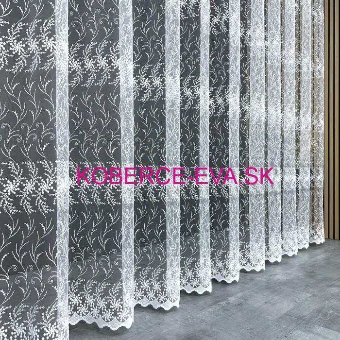 Záclona 39135-a biela s výšivkou výška 180cm 