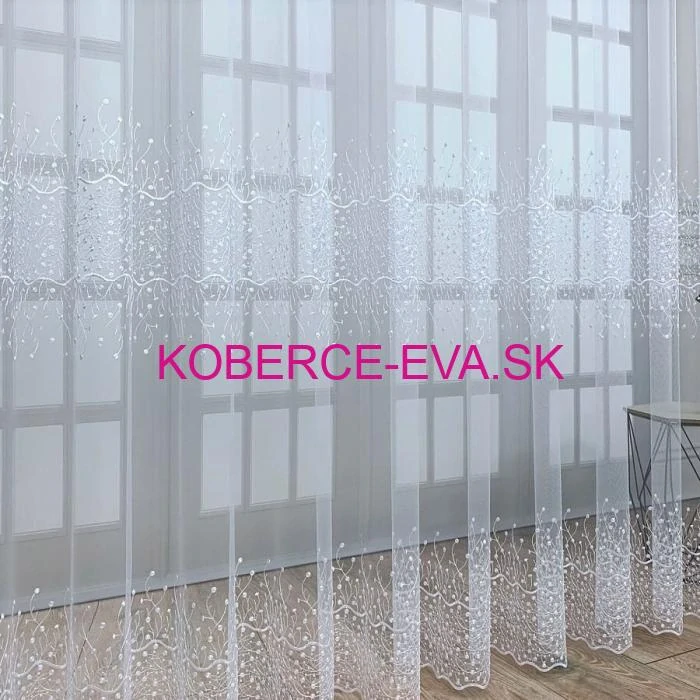 Záclona 9117 biela s výšivkou výška 160cm 