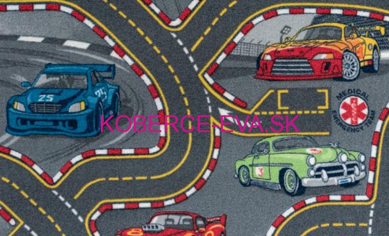 Metrážový detský koberec Racers 97 šedý