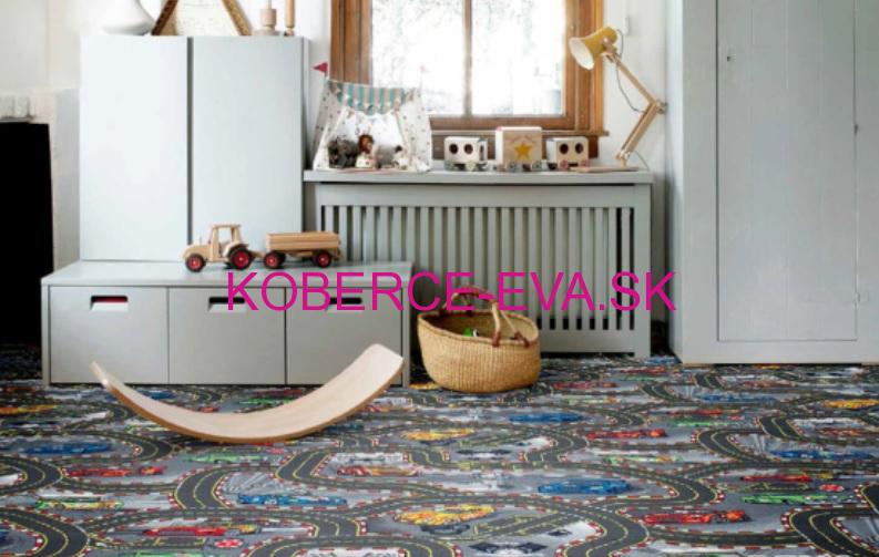 Metrážový detský koberec Racers 97 šedý