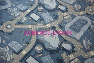 Metrážový detský koberec Ulice modrý